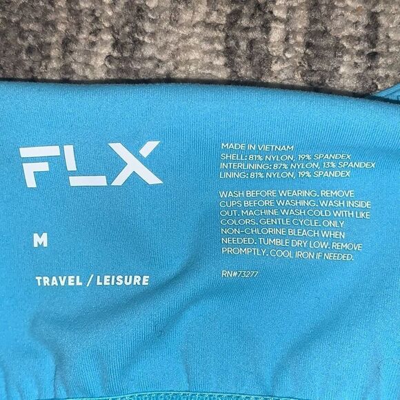 FLX Women’s Medium Cropped Tank Top‎ Blue Sports Bra Travel Leisure Comfort - Picture 2 of 6